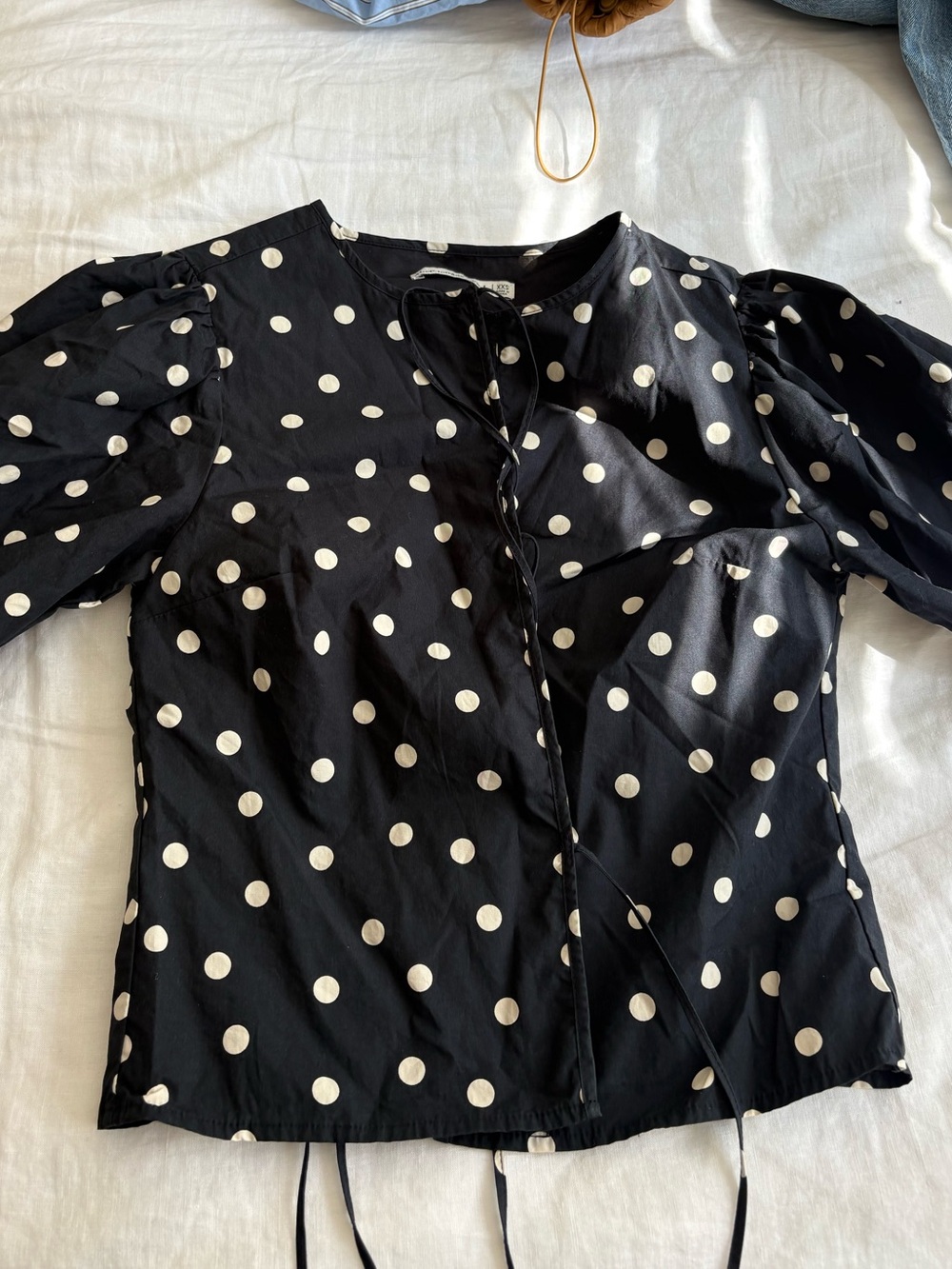 Abercrombie & Fitch Black Polka Dot Tie-Front Blouse